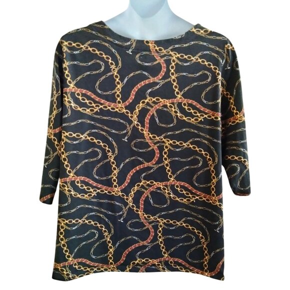 Jessica London Top Plus Size 3X 30/32 Black Chain Print 3/4 Sleeves - Picture 5 of 8